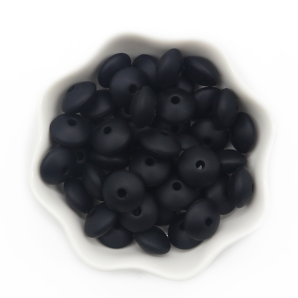 30 Perline Di Silicone A Forma Di Lenticchia, 12 Mm, Per Bracciali E Collane Fai Da Te - Colore Nero, Diametro 12 Mm