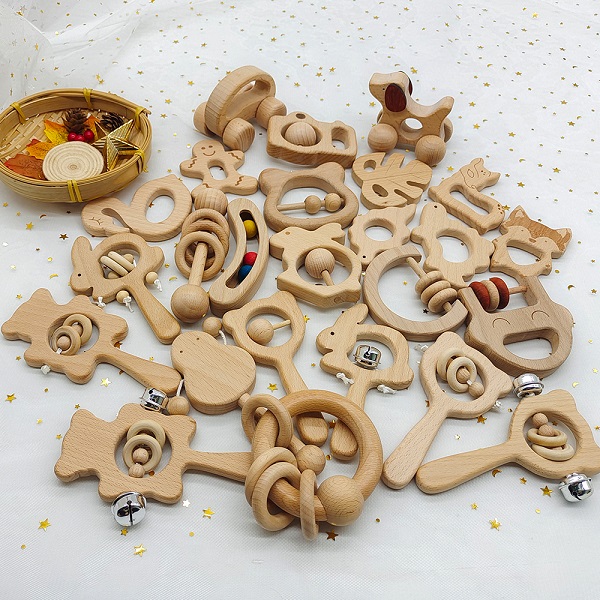 wooden baby teether rings